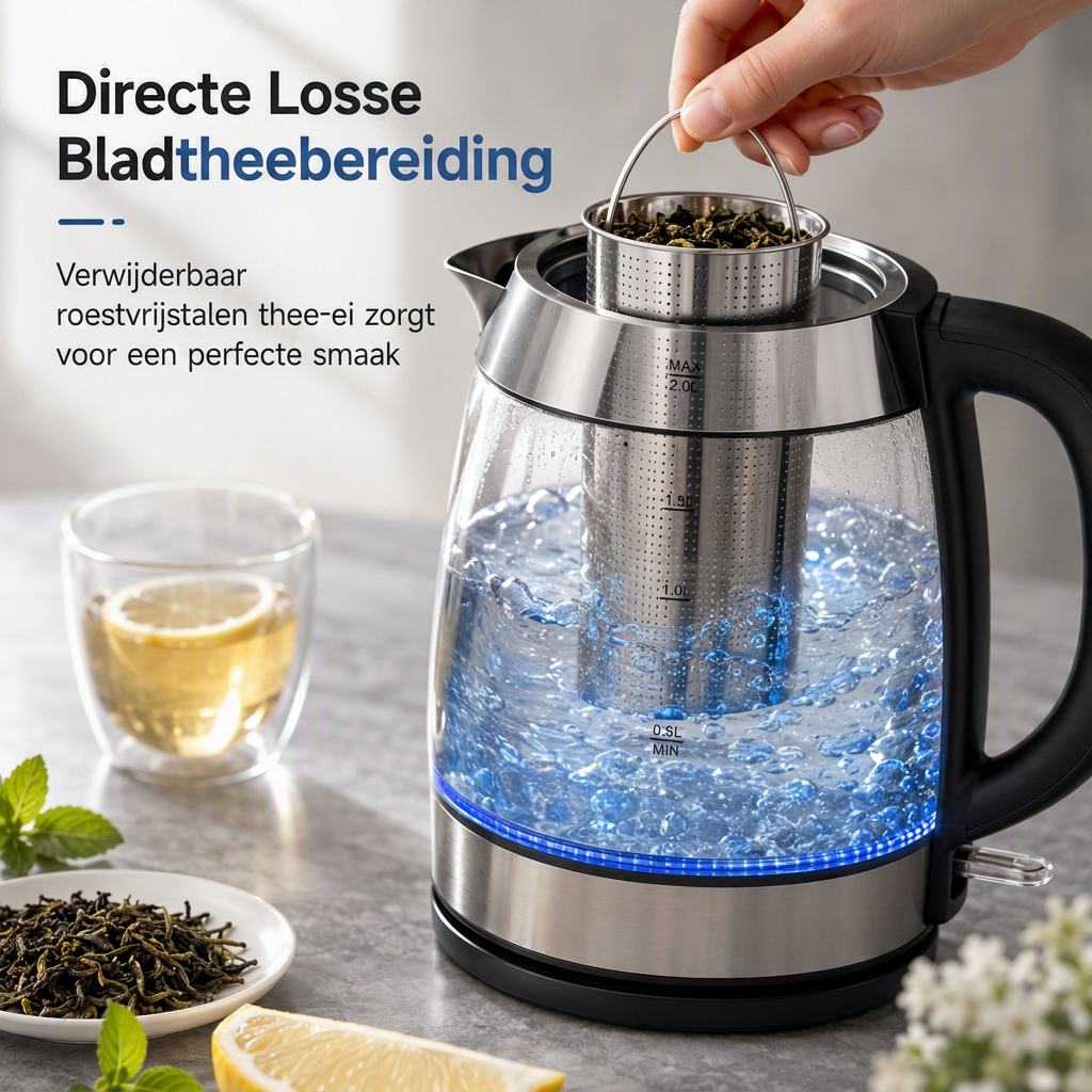 Glazen Waterkoker – 2L, Automatische Uitschakeling & Oververhittingsbeveiliging