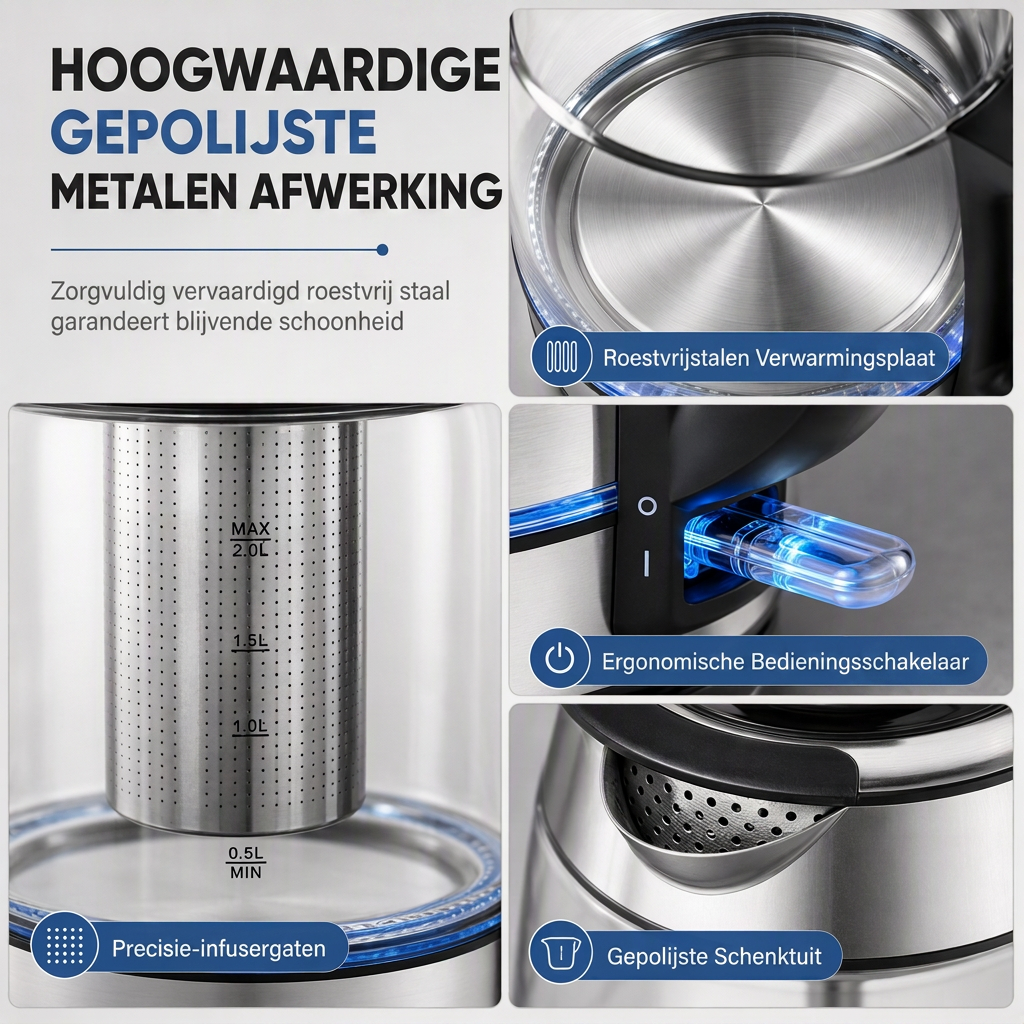 Glazen Waterkoker – 2L, Automatische Uitschakeling & Oververhittingsbeveiliging