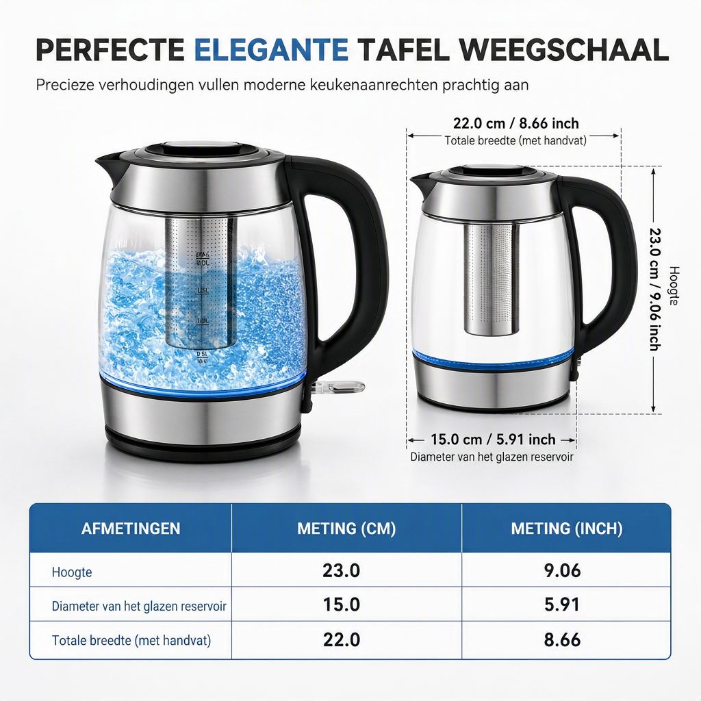 Glazen Waterkoker – 2L, Automatische Uitschakeling & Oververhittingsbeveiliging