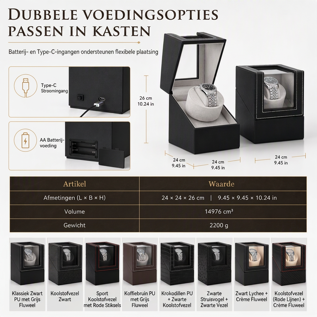 Automatisch horloge-opwinddoos voor mechanische horloges, roterende horloge-opbergkoffer voor thuisgebruik