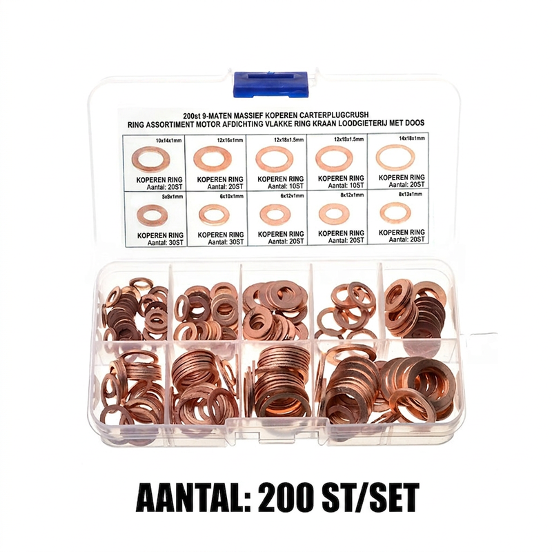 100/200 stuks Koperen platte sluitringen assortimentsset