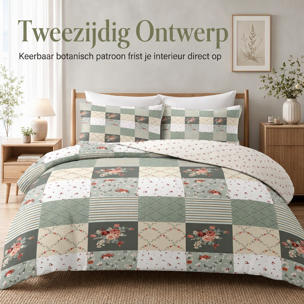 Geborsteld bloemendekbedset voor alle seizoenen, 2 of 3 delige set met dekbedovertrek en kussenslopen