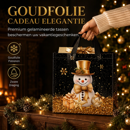 Zwarte kerstcadeautas van non-woven materiaal, feestelijke cadeauverpakkingszak 23x22x11cm