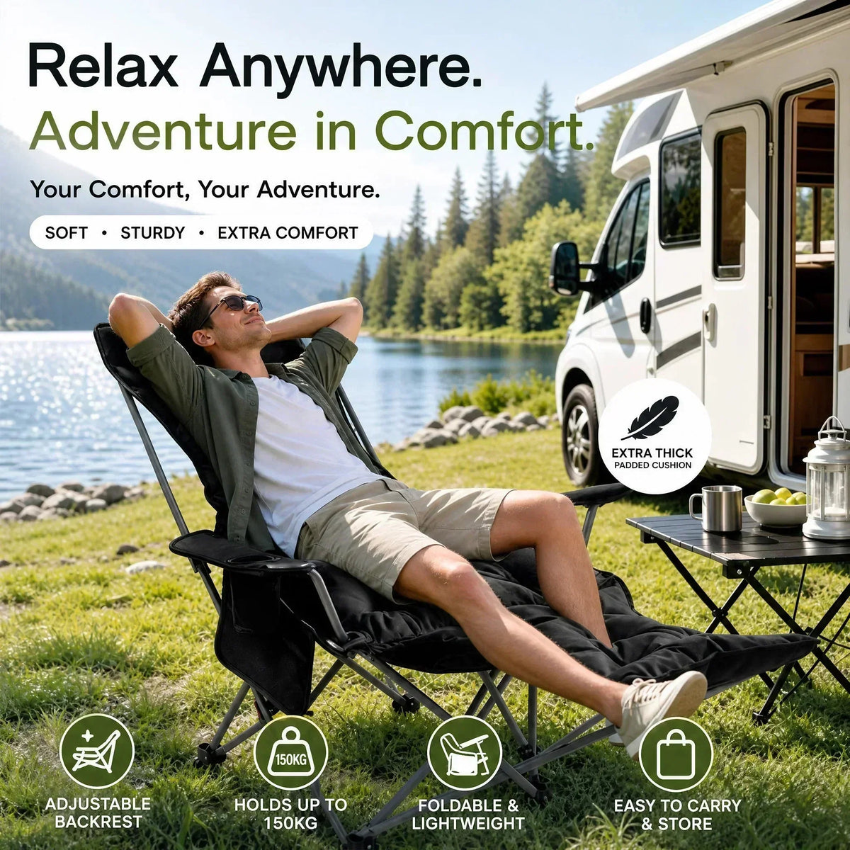 ✨🏖️ Van strand tot camping: deze verstelbare buitenstoel met beensteun en 3-4 standen past zich aan jouw comfort aan – stevig stalen frame, ademende stof, draagriem inbegrepen. 50% KORTING!