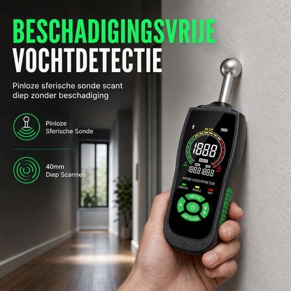 MT68 Pinloze Bolvormige Sensor Vochtmeter voor het Testen van Lekkages in Wandpleister, Stopverf, Metselwerk en Tegels