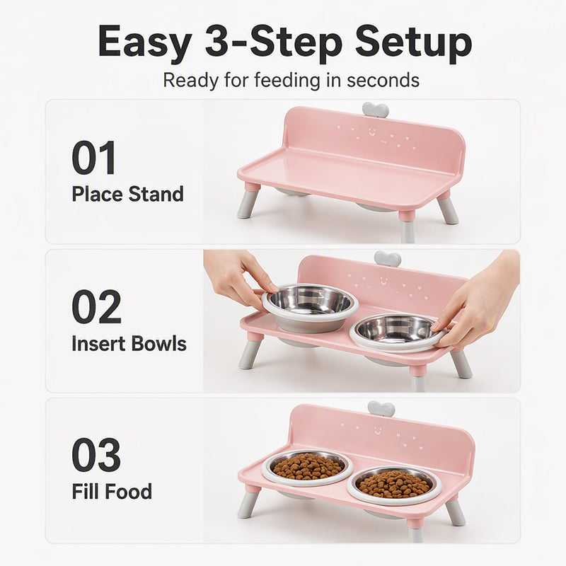 🐱🐶 Op de grond eten is slecht voor de nek van uw kat of hond – Verhoogde Dubbele Voerbak | Afneembare RVS Bakjes | 4 Kleuren | 32×19×15 cm 🐱🐶🥣
