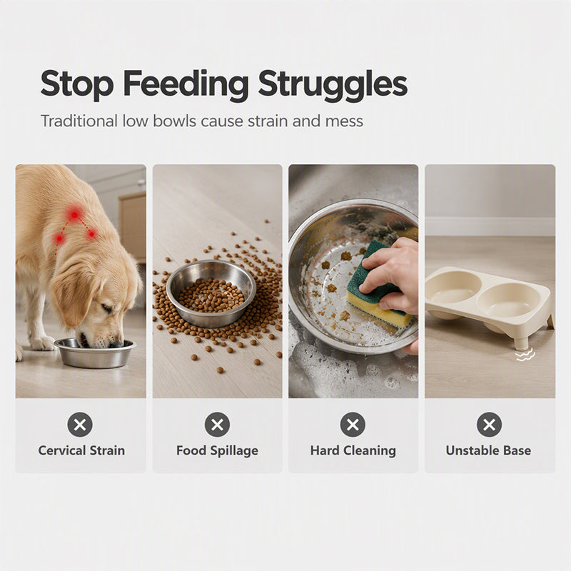 🐱🐶 Op de grond eten is slecht voor de nek van uw kat of hond – Verhoogde Dubbele Voerbak | Afneembare RVS Bakjes | 4 Kleuren | 32×19×15 cm 🐱🐶🥣