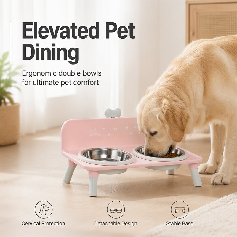 🐱🐶 Op de grond eten is slecht voor de nek van uw kat of hond – Verhoogde Dubbele Voerbak | Afneembare RVS Bakjes | 4 Kleuren | 32×19×15 cm 🐱🐶🥣