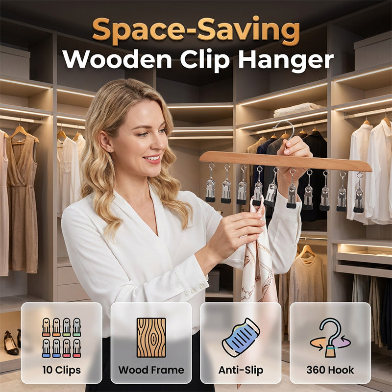 Multi-Clip Houten Hanger voor Kledingkastorganisatie