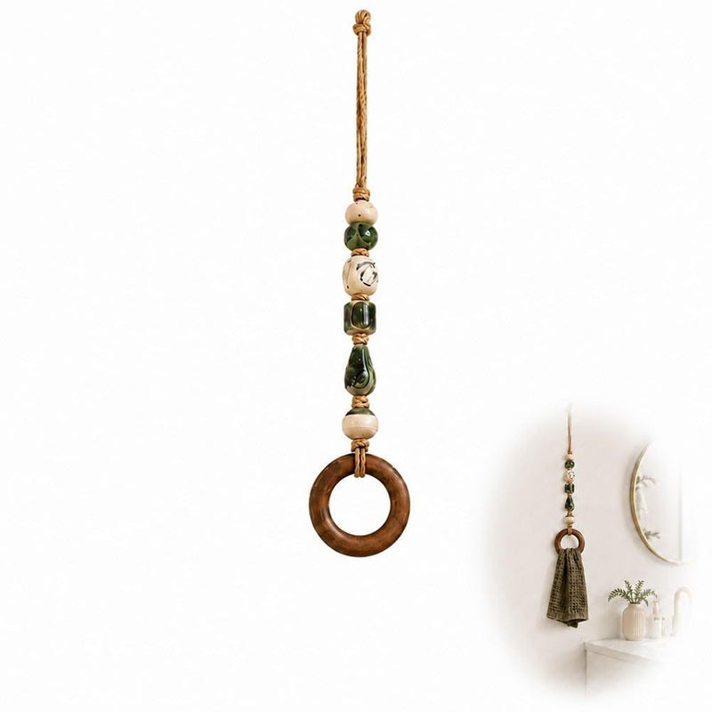 🏡Decoratieve Handdoekhanger met Kralen & Houten Ring | Praktisch voor Keuken & Badkamer | Handig Ophangen met een Warme, Natuurlijke Look