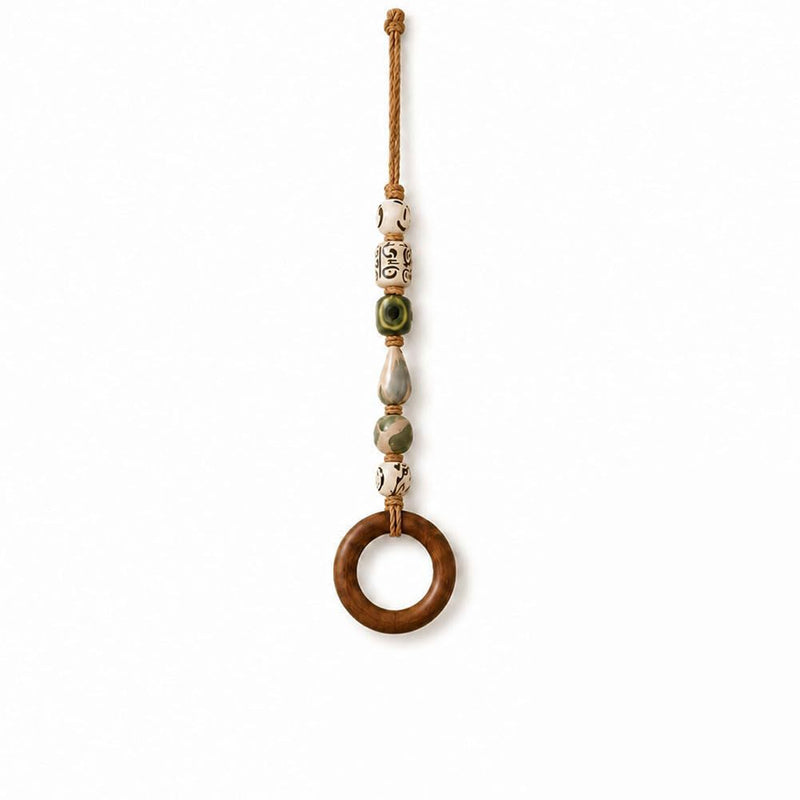 🏡Decoratieve Handdoekhanger met Kralen & Houten Ring | Praktisch voor Keuken & Badkamer | Handig Ophangen met een Warme, Natuurlijke Look