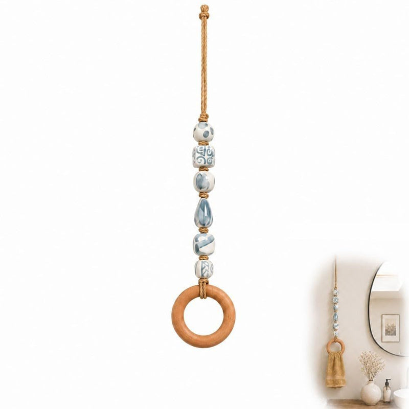🏡Decoratieve Handdoekhanger met Kralen & Houten Ring | Praktisch voor Keuken & Badkamer | Handig Ophangen met een Warme, Natuurlijke Look