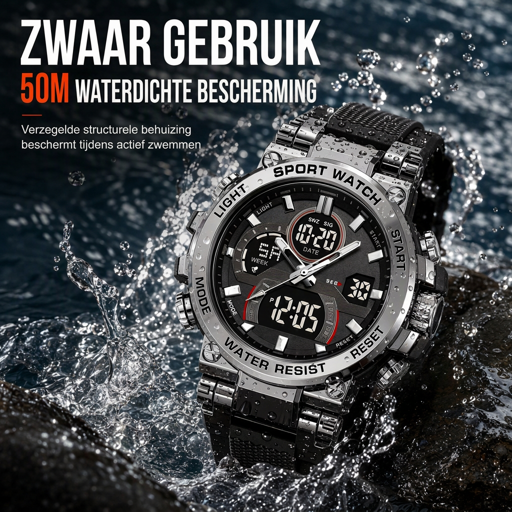 Tactical Style Multifunctioneel Digitaal Sporthorloge met 50 Meter Waterdichtheid