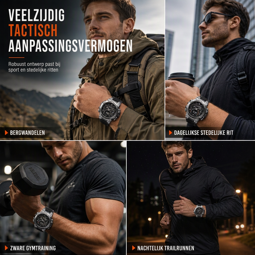 Tactical Style Multifunctioneel Digitaal Sporthorloge met 50 Meter Waterdichtheid