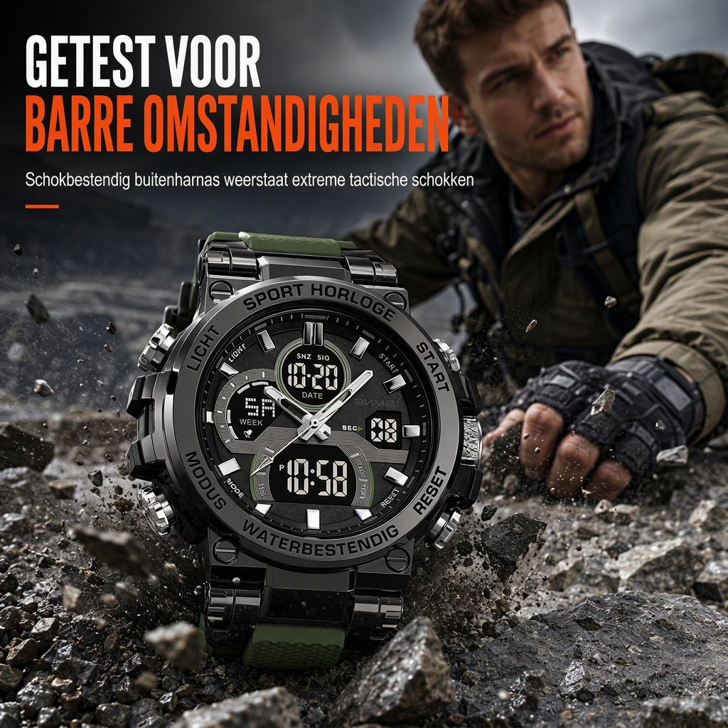Tactical Style Multifunctioneel Digitaal Sporthorloge met 50 Meter Waterdichtheid