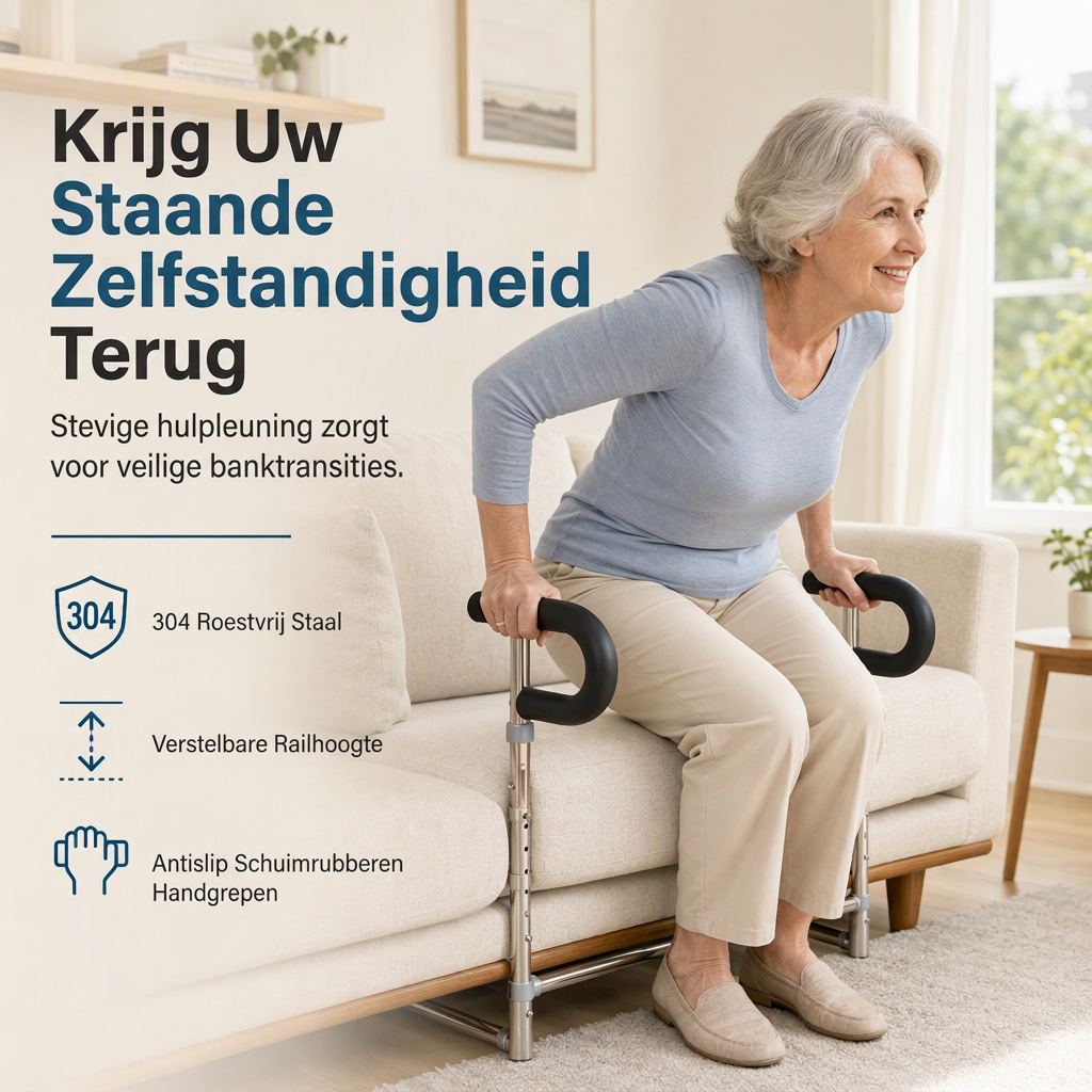Sta-op rail voor bank voor ouderen, roestvrijstalen sta-op ondersteuningsframe, handgreep, mobiliteitshulpmiddel