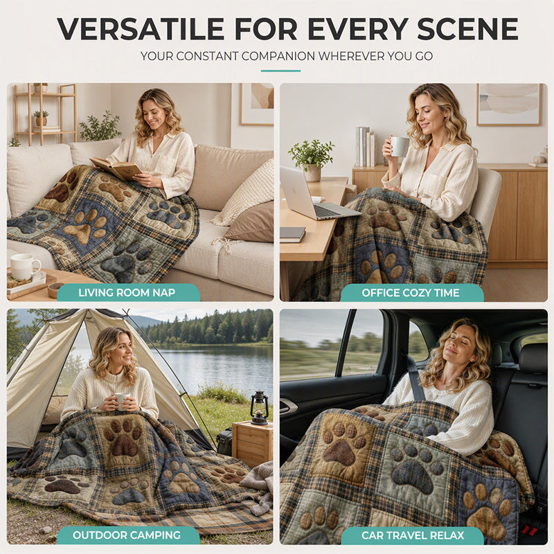 📢📢Zacht en warm op de bank zonder zware sprei – Flanellen Deken met Pootafdrukprint | 7 Maten | Kaki & Blauw 🐾☀️