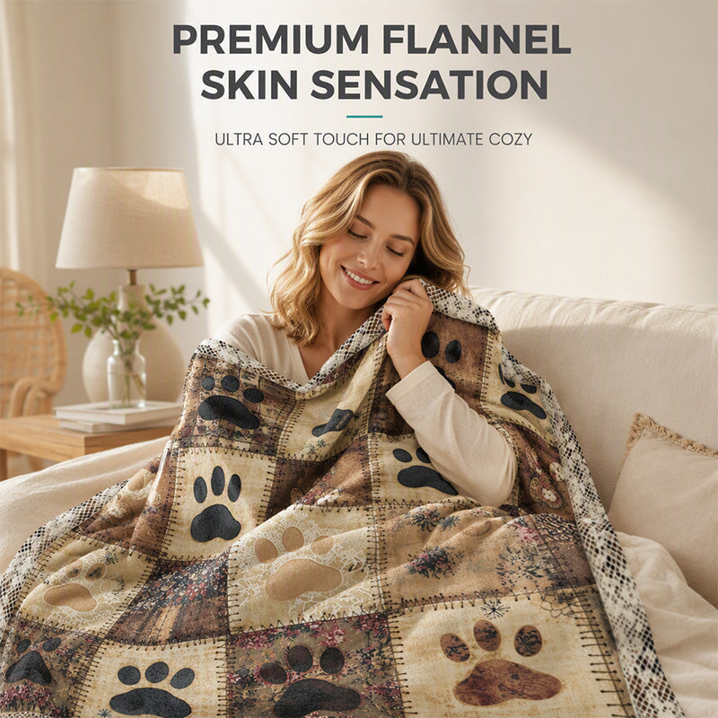 📢📢Zacht en warm op de bank zonder zware sprei – Flanellen Deken met Pootafdrukprint | 7 Maten | Kaki & Blauw 🐾☀️