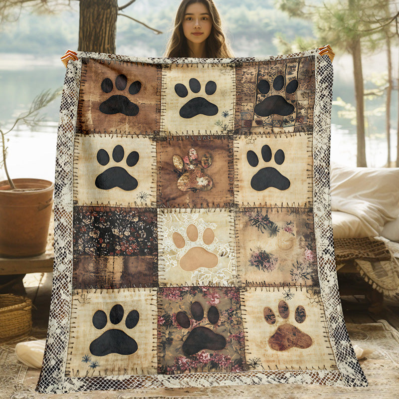 📢📢Zacht en warm op de bank zonder zware sprei – Flanellen Deken met Pootafdrukprint | 7 Maten | Kaki & Blauw 🐾☀️