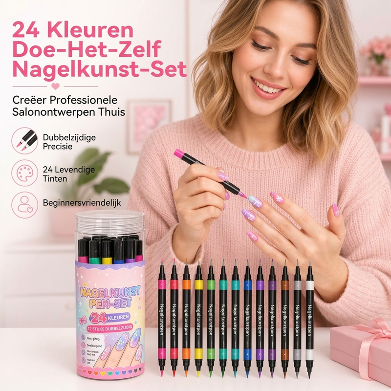 24 kleuren dubbelzijdige nail art-pennenset