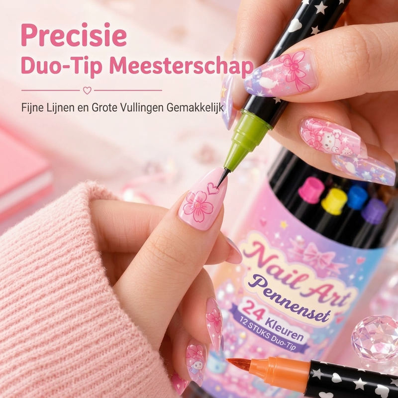 24 kleuren dubbelzijdige nail art-pennenset