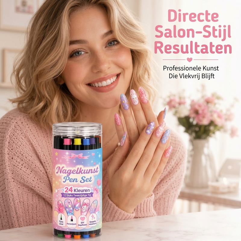 24 kleuren dubbelzijdige nail art-pennenset