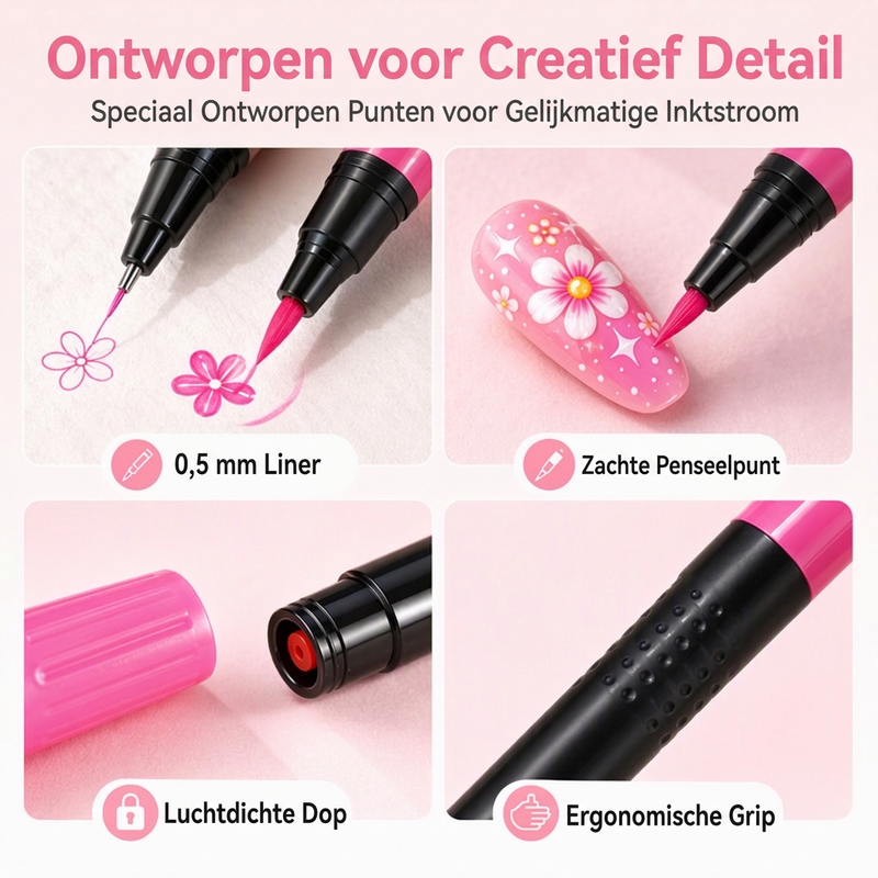 24 kleuren dubbelzijdige nail art-pennenset