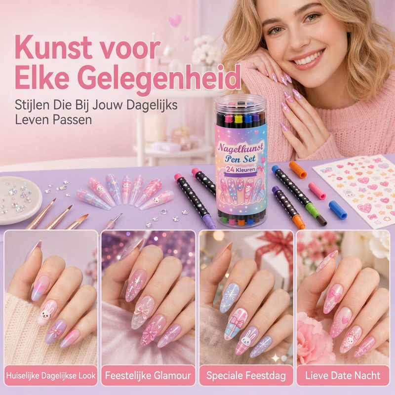24 kleuren dubbelzijdige nail art-pennenset