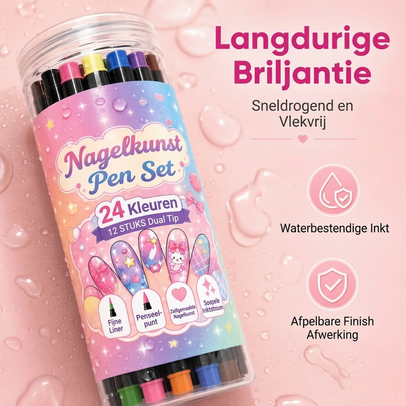24 kleuren dubbelzijdige nail art-pennenset