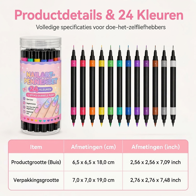 24 kleuren dubbelzijdige nail art-pennenset