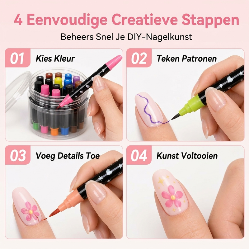 24 kleuren dubbelzijdige nail art-pennenset