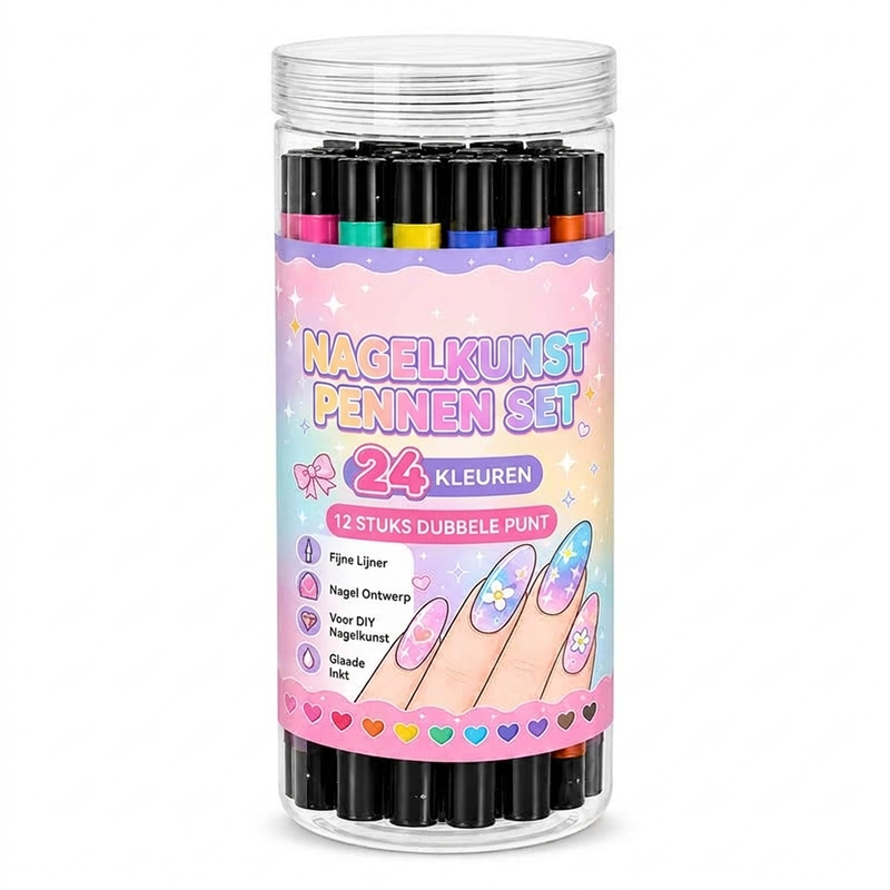 24 kleuren dubbelzijdige nail art-pennenset