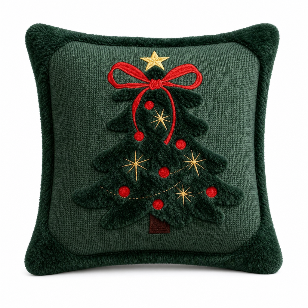 ⏳🔥TIJDELIJKE KORTING VAN 50%! ⏰Kussenhoes met geborduurde kerstboom en strik (45x45cm) | Decoratieve kussenhoes voor bank in de woonkamer🎄🧸