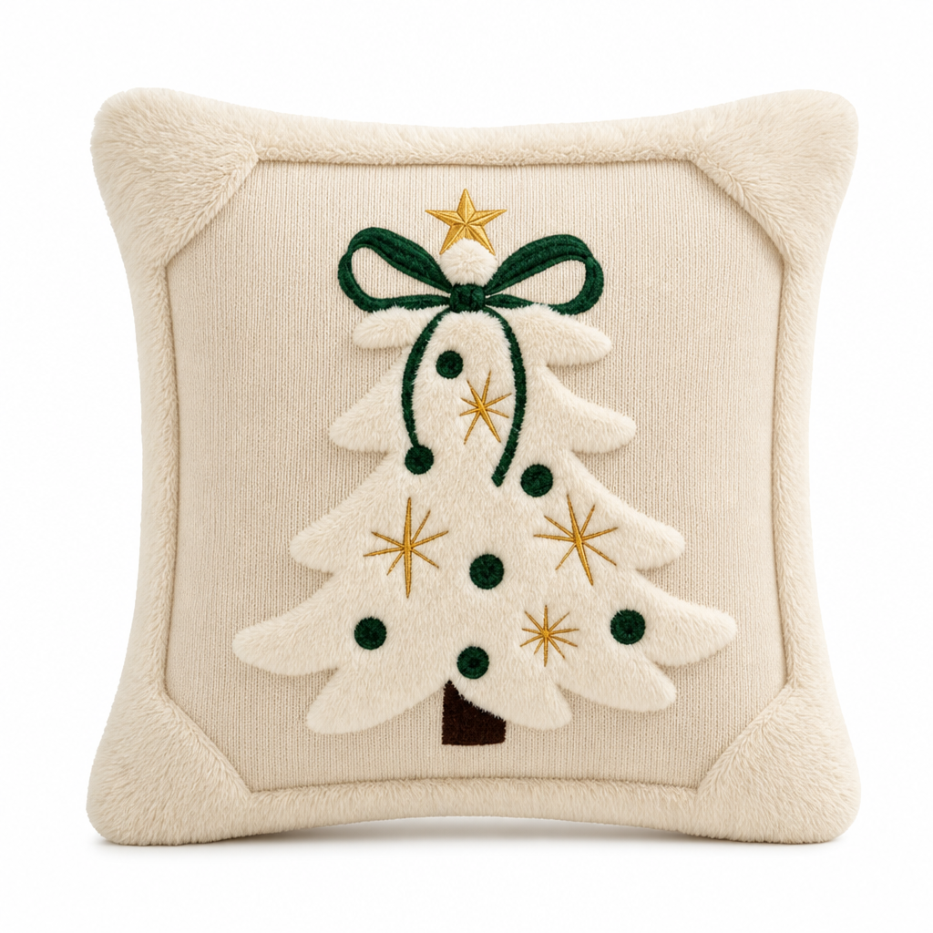 ⏳🔥TIJDELIJKE KORTING VAN 50%! ⏰Kussenhoes met geborduurde kerstboom en strik (45x45cm) | Decoratieve kussenhoes voor bank in de woonkamer🎄🧸