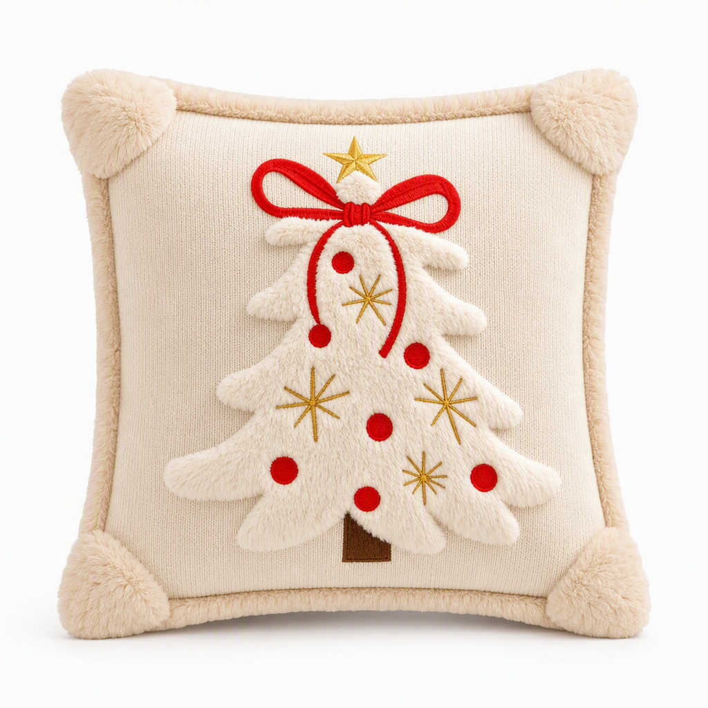 ⏳🔥TIJDELIJKE KORTING VAN 50%! ⏰Kussenhoes met geborduurde kerstboom en strik (45x45cm) | Decoratieve kussenhoes voor bank in de woonkamer🎄🧸