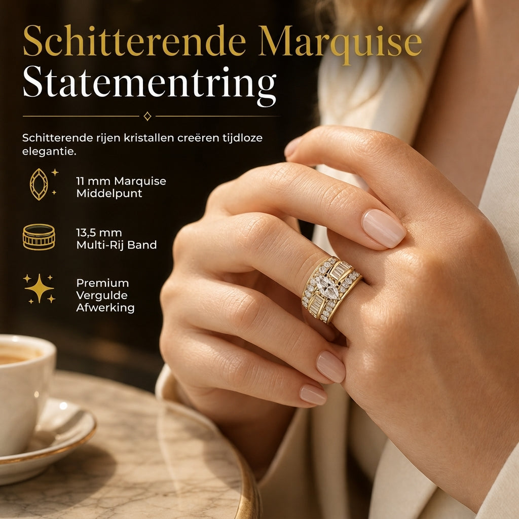⏳ Tijdelijke Speciale Aanbieding ⏰ Vergulde Verlovingsring met Kubische Zirkonia, Marquise-slijpsel Mode-sieraden