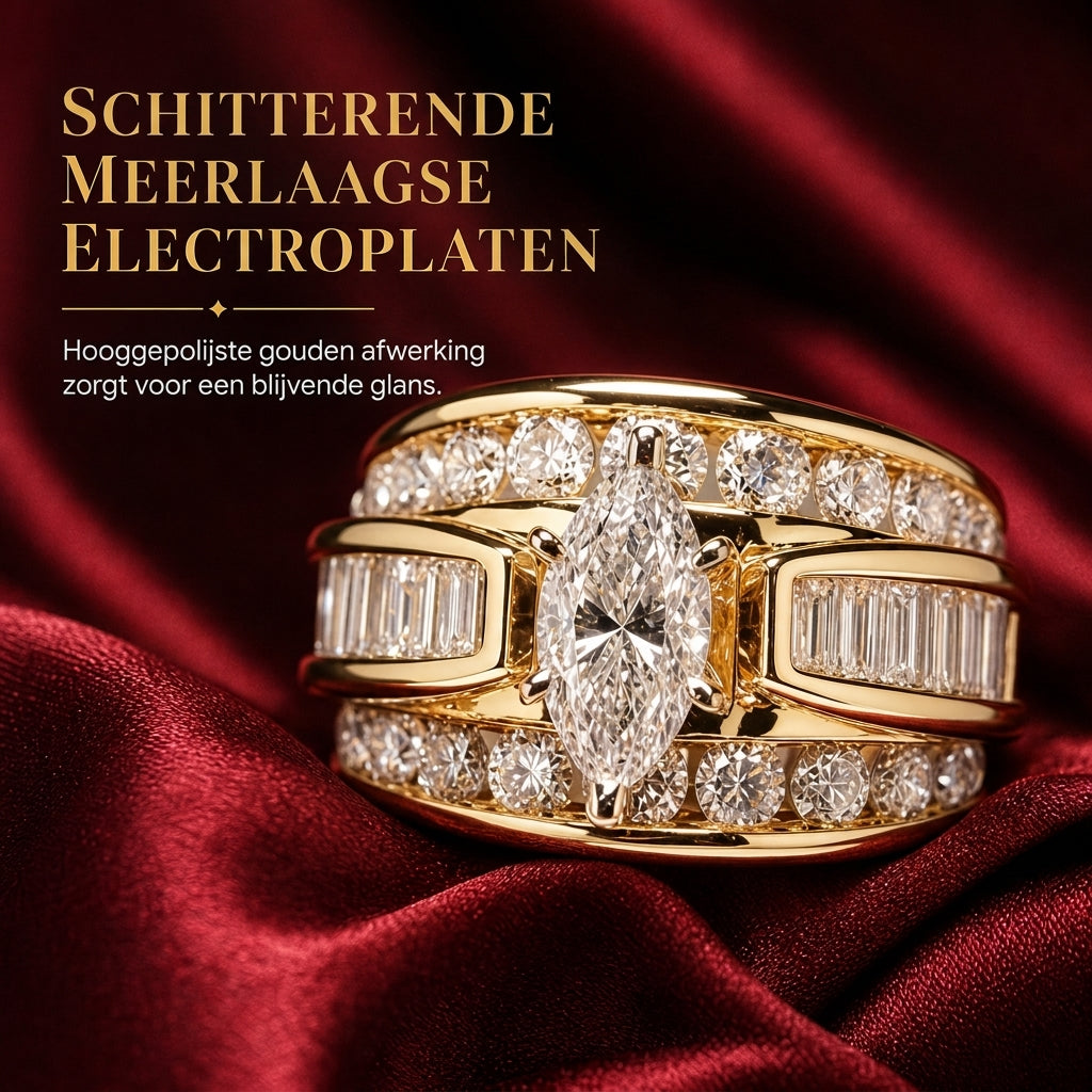 ⏳ Tijdelijke Speciale Aanbieding ⏰ Vergulde Verlovingsring met Kubische Zirkonia, Marquise-slijpsel Mode-sieraden