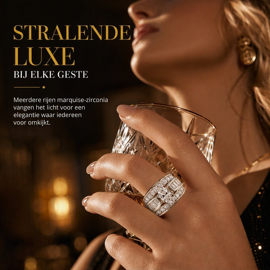 ⏳ Tijdelijke Speciale Aanbieding ⏰ Vergulde Verlovingsring met Kubische Zirkonia, Marquise-slijpsel Mode-sieraden