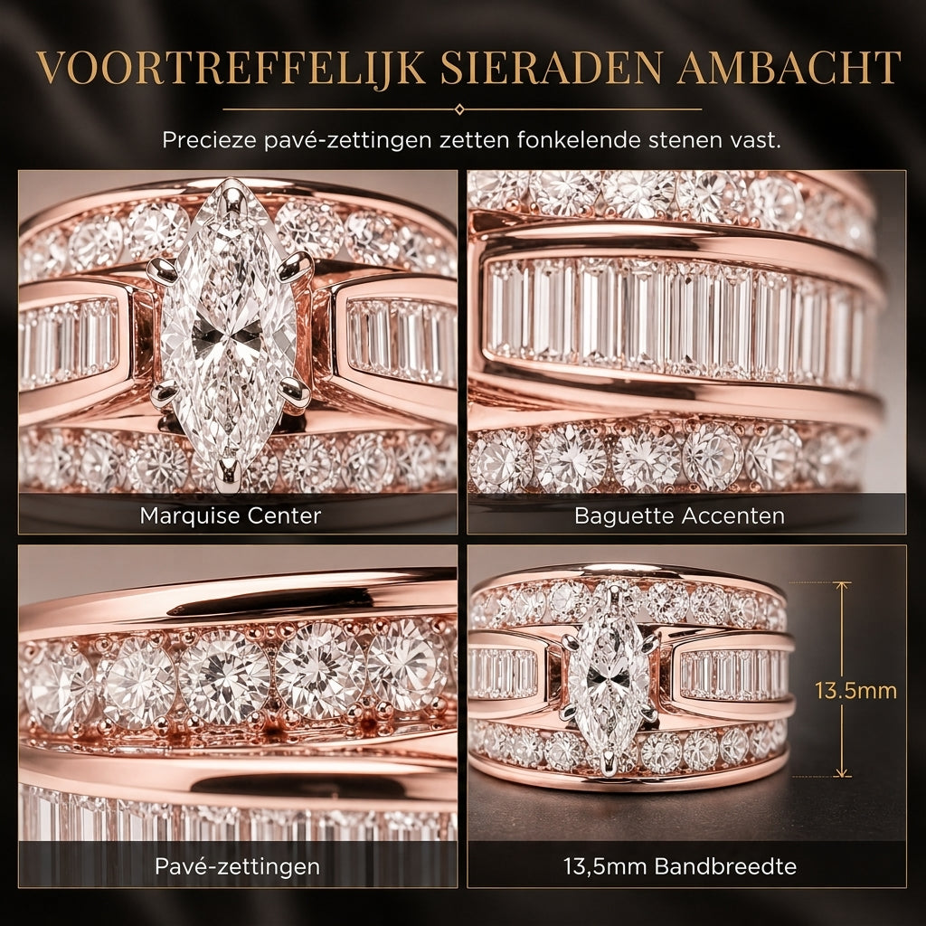 ⏳ Tijdelijke Speciale Aanbieding ⏰ Vergulde Verlovingsring met Kubische Zirkonia, Marquise-slijpsel Mode-sieraden
