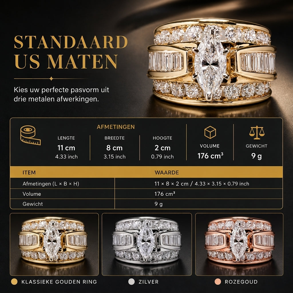 ⏳ Tijdelijke Speciale Aanbieding ⏰ Vergulde Verlovingsring met Kubische Zirkonia, Marquise-slijpsel Mode-sieraden