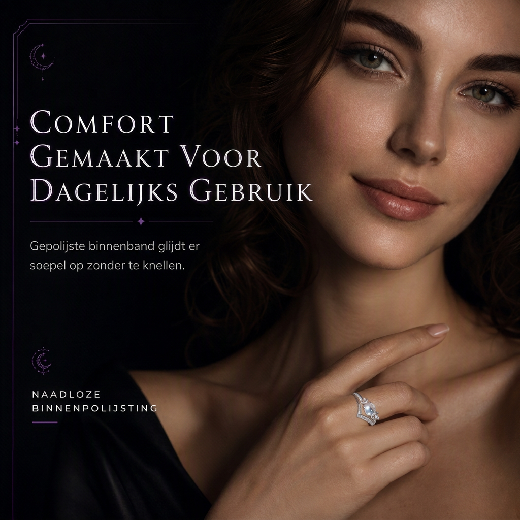 💍Vintage gotische halve maan maansteen ring met platina geplateerde V-vormige prong zetting