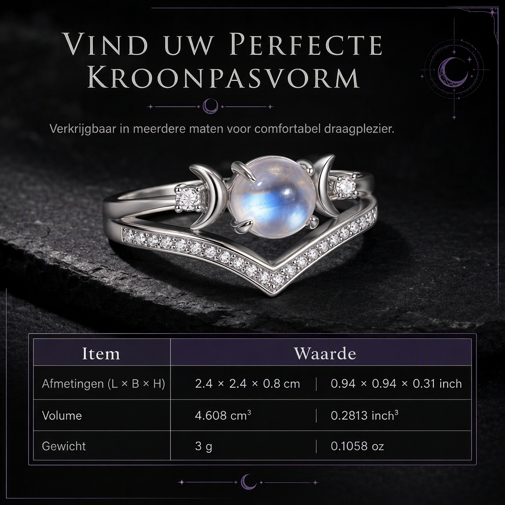 💍Vintage gotische halve maan maansteen ring met platina geplateerde V-vormige prong zetting