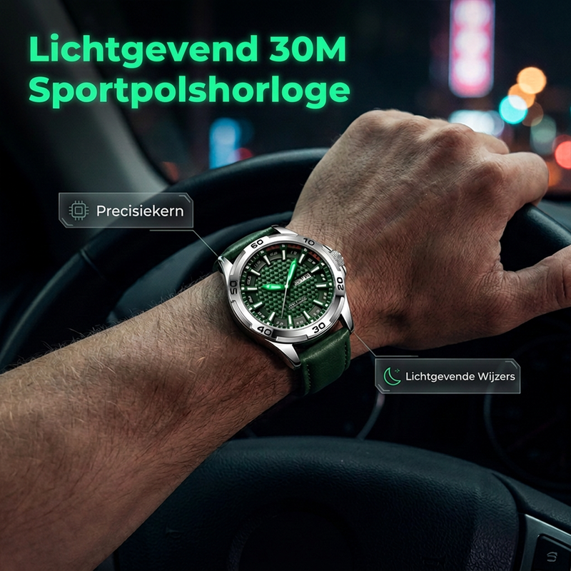 Heren lichtgevende quartz sporthorloge, waterbestendig tot 30 meter