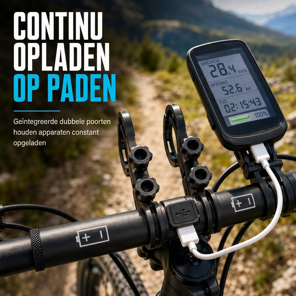 Fietsstuurverlengbeugel met USB-powerbankfunctie en bevestiging voor fietslamp / zaklamp