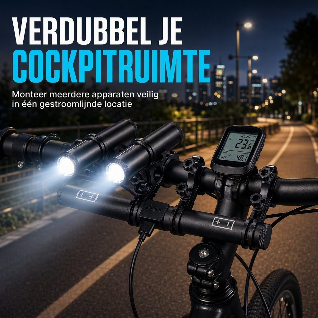 Fietsstuurverlengbeugel met USB-powerbankfunctie en bevestiging voor fietslamp / zaklamp