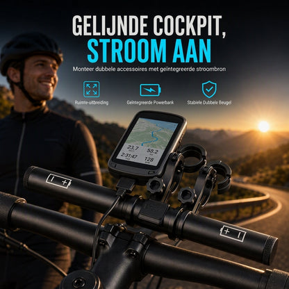 Fietsstuurverlengbeugel met USB-powerbankfunctie en bevestiging voor fietslamp / zaklamp