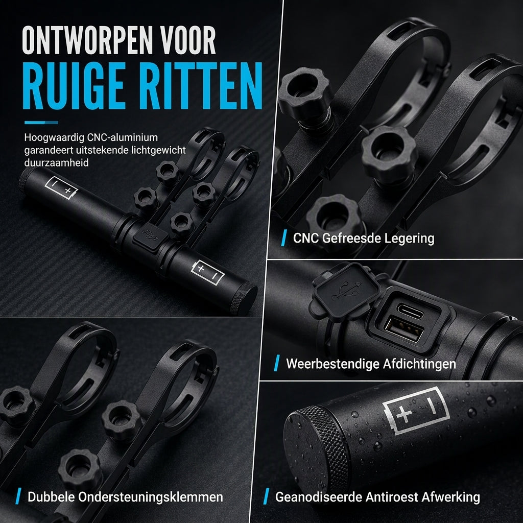 Fietsstuurverlengbeugel met USB-powerbankfunctie en bevestiging voor fietslamp / zaklamp