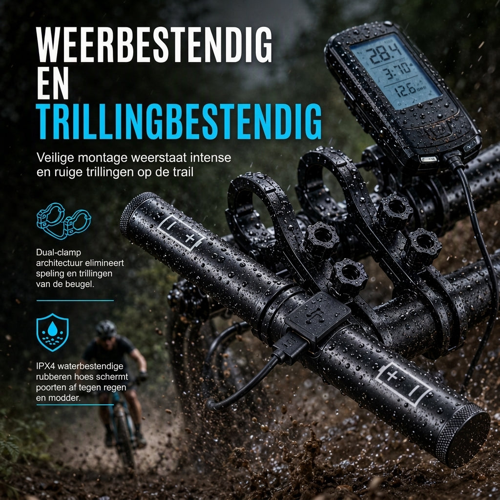 Fietsstuurverlengbeugel met USB-powerbankfunctie en bevestiging voor fietslamp / zaklamp