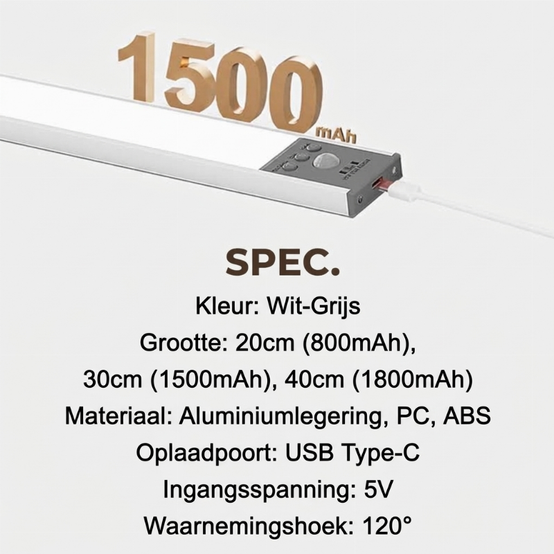 Oplaadbare draadloze bewegingssensor onderkastlamp