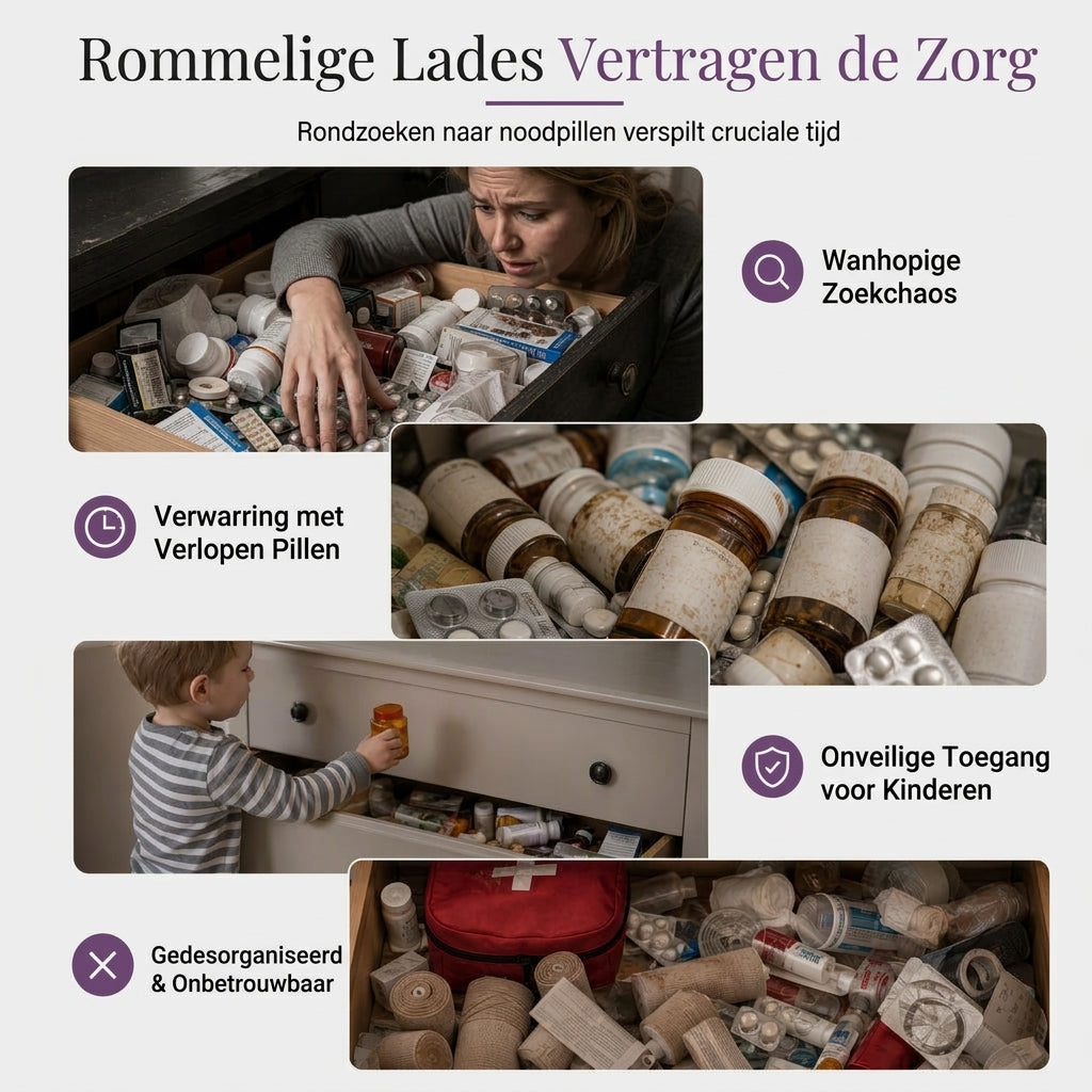 Grote kunststof medicijnopbergdoos met meerlaagse verdeelde vakken, draagbare familie EHBO-organizer voor noodgevallen